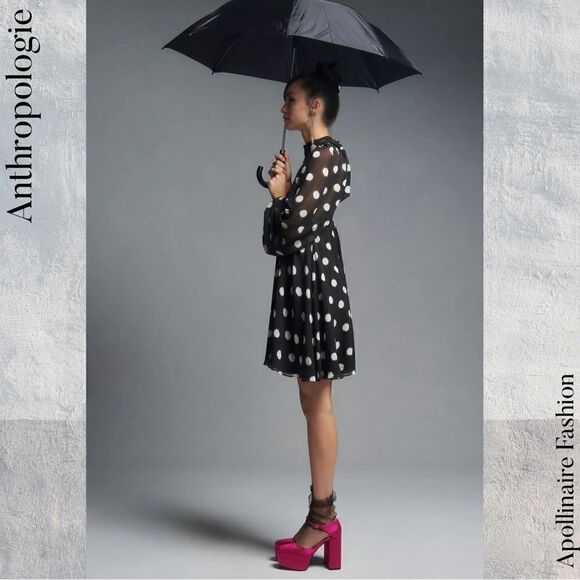 ANTHROPOLOGIE MAEVE POLKA DOT MINI DRESS IN BLACK AND WHITE SIZE XS NWOT - Picture 7 of 9